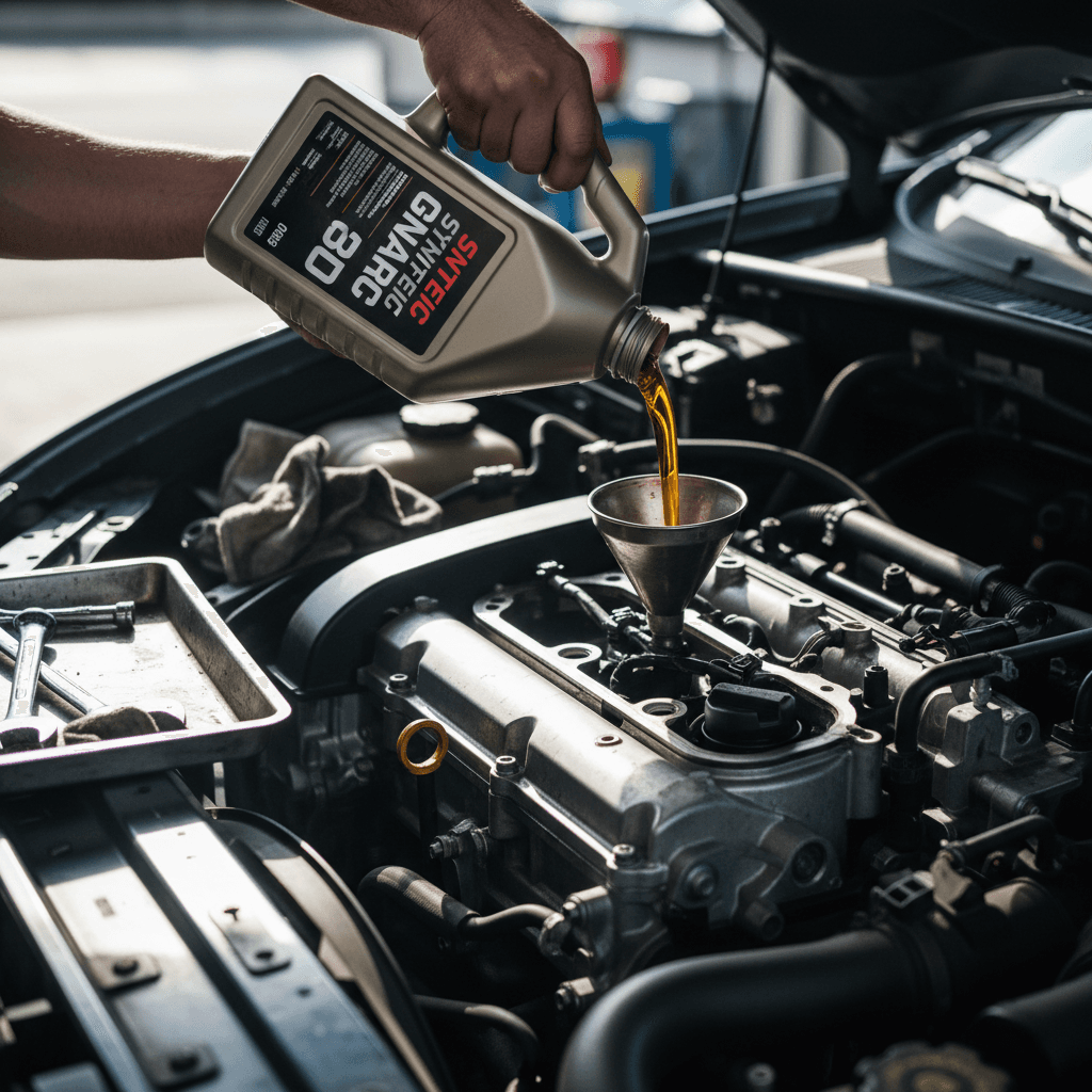 Oil change service being performed on-site